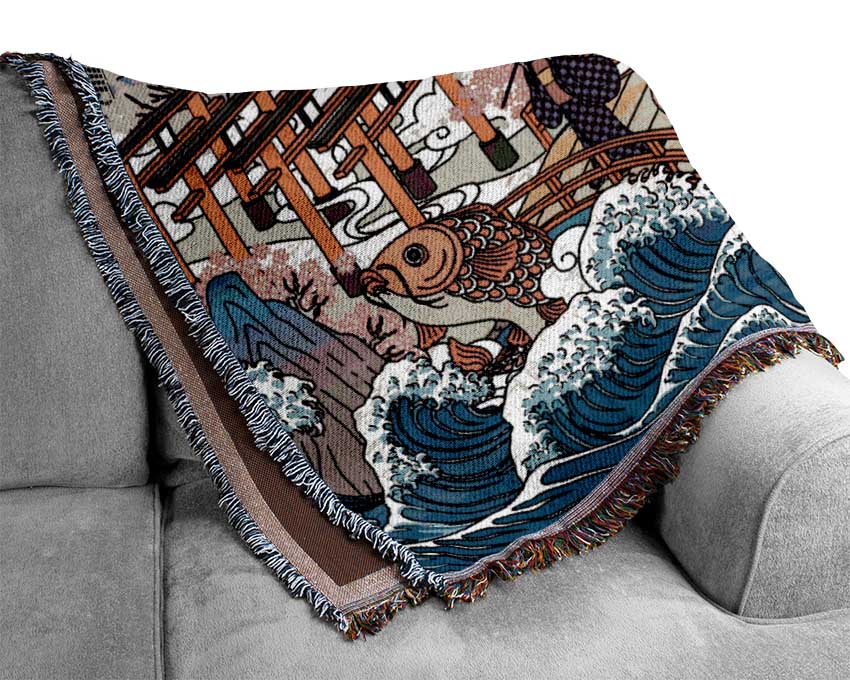 Japanese Collage Art Woven Blanket
