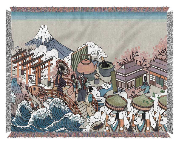 Japanese Collage Art Woven Blanket