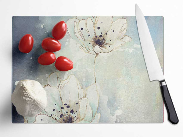 White Flowers In Abstract Glass Chopping Board