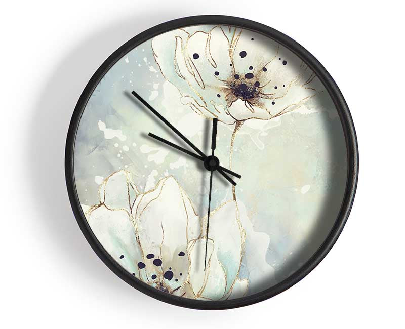 White Flowers In Abstract Clock - Wallart-Direct UK
