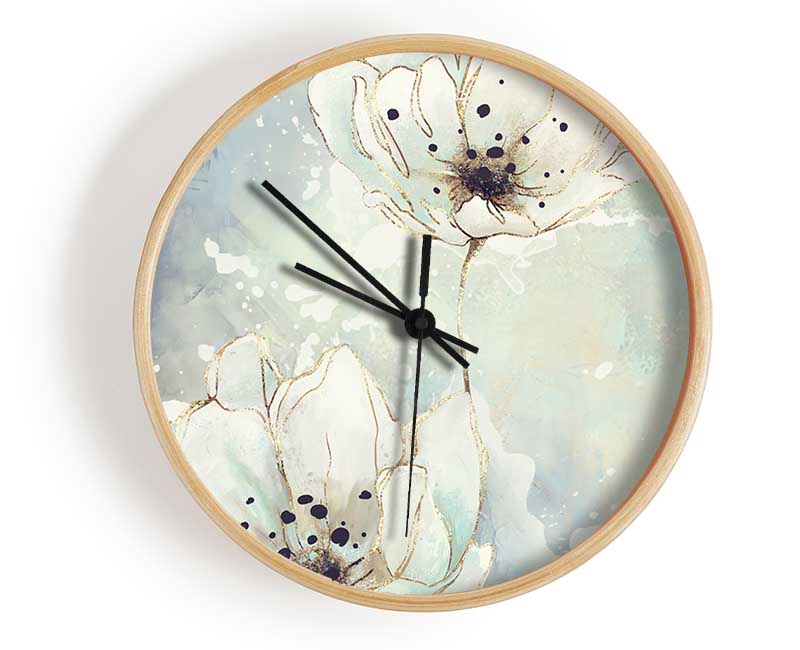 White Flowers In Abstract Clock - Wallart-Direct UK