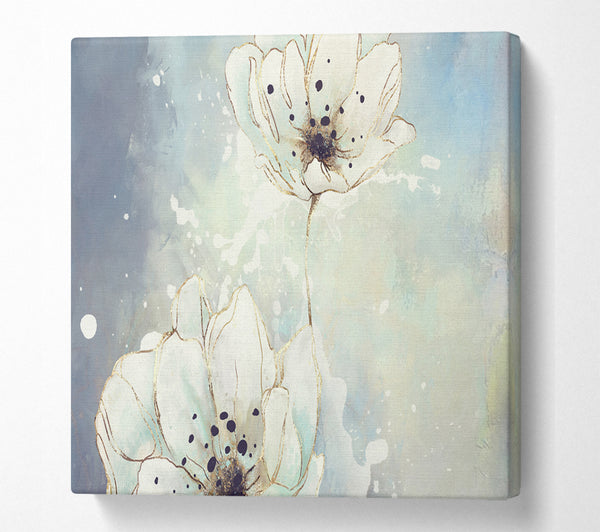A Square Canvas Print Showing White Flowers In Abstract Square Wall Art