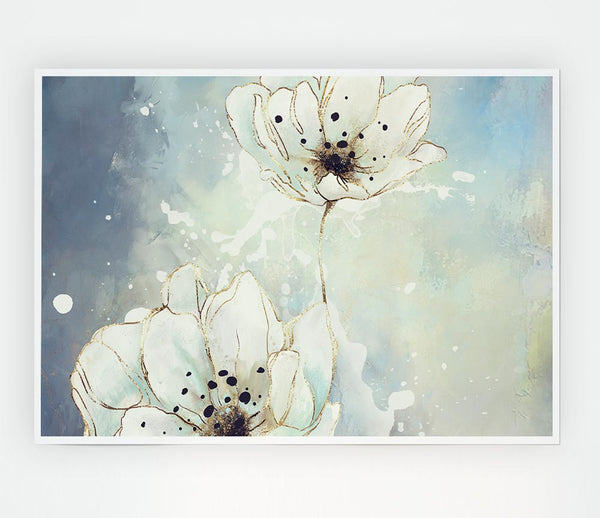 White Flowers In Abstract Print Poster Wall Art