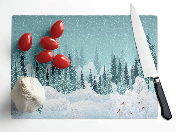 Snow In Amongst The Trees Glass Chopping Board