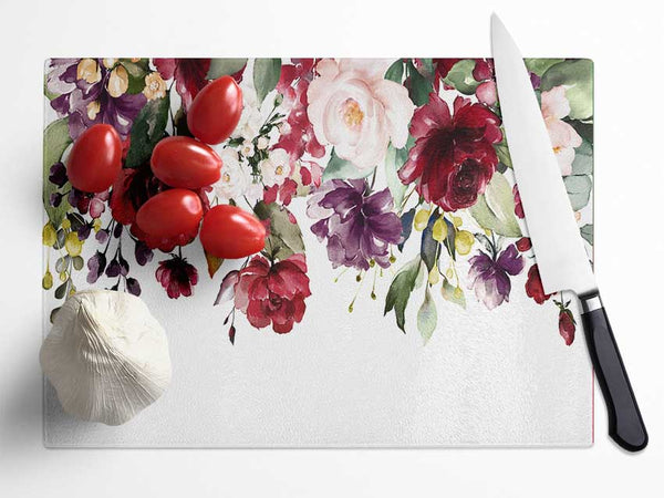 Flowers Falling From Above Glass Chopping Board