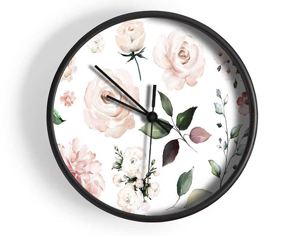 Montage Of Pink Flowers Clock - Wallart-Direct UK