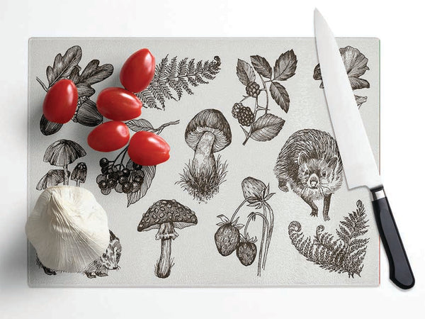 British Flowers And Wildlife Glass Chopping Board