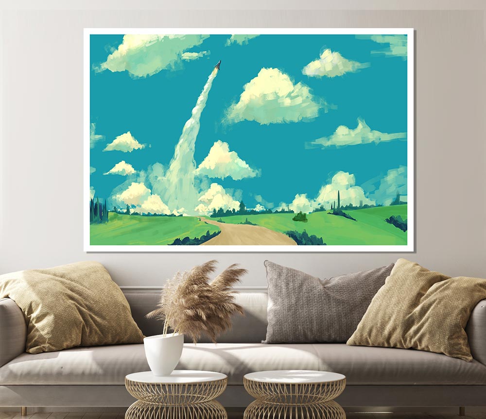 Jetting Off In The Sky Print Poster Wall Art