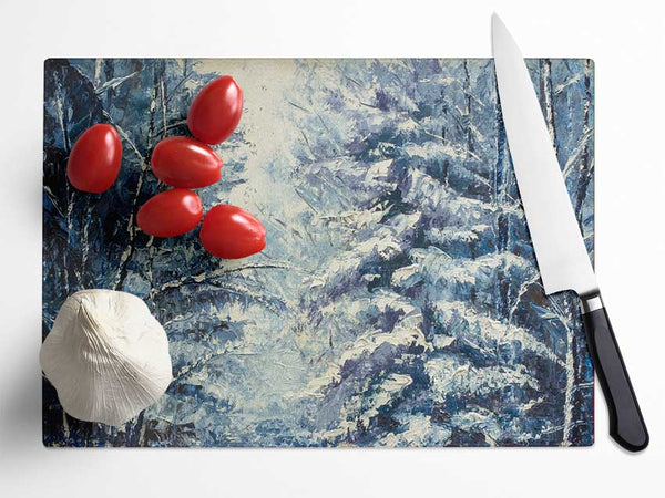 Snow On The Trees Winter Land Glass Chopping Board