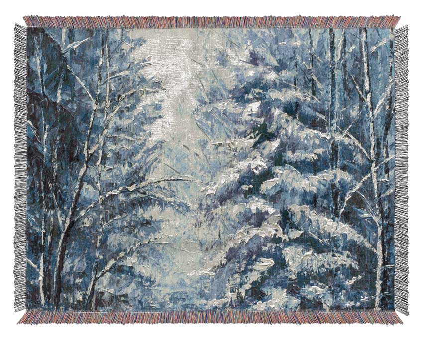 Snow On The Trees Winter Land Woven Blanket