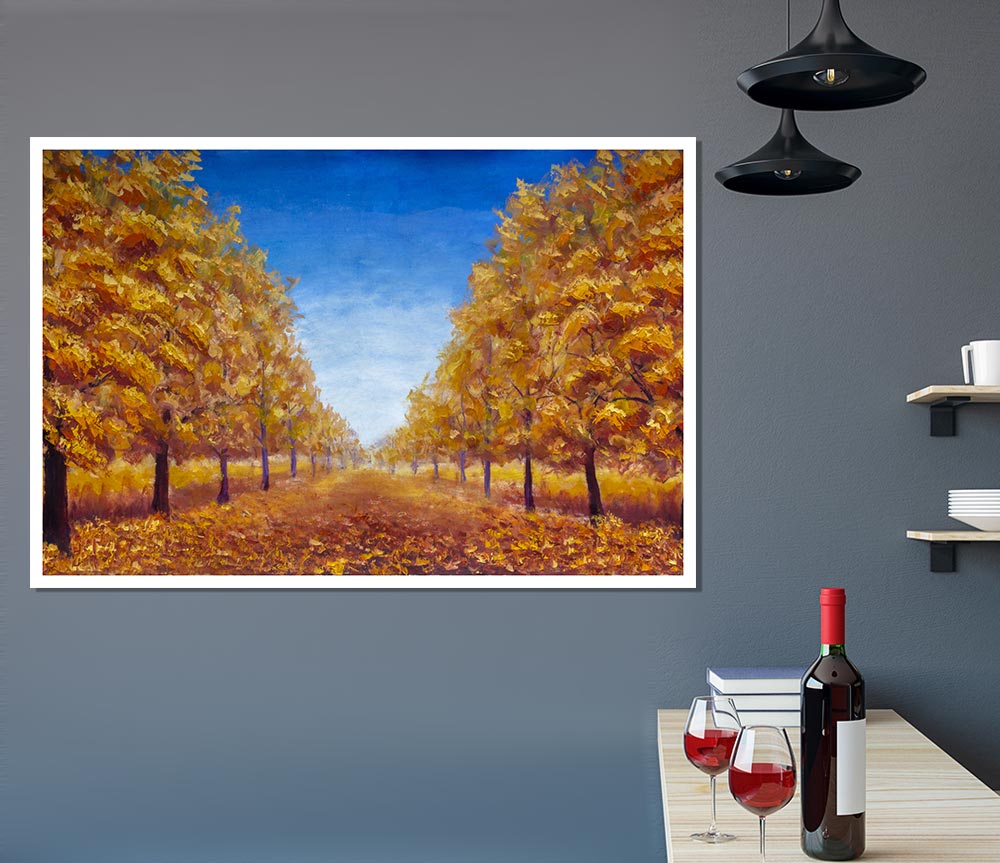 The Road Through The Orange Forest Print Poster Wall Art