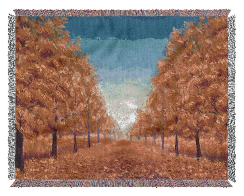 The Road Through The Orange Forest Woven Blanket