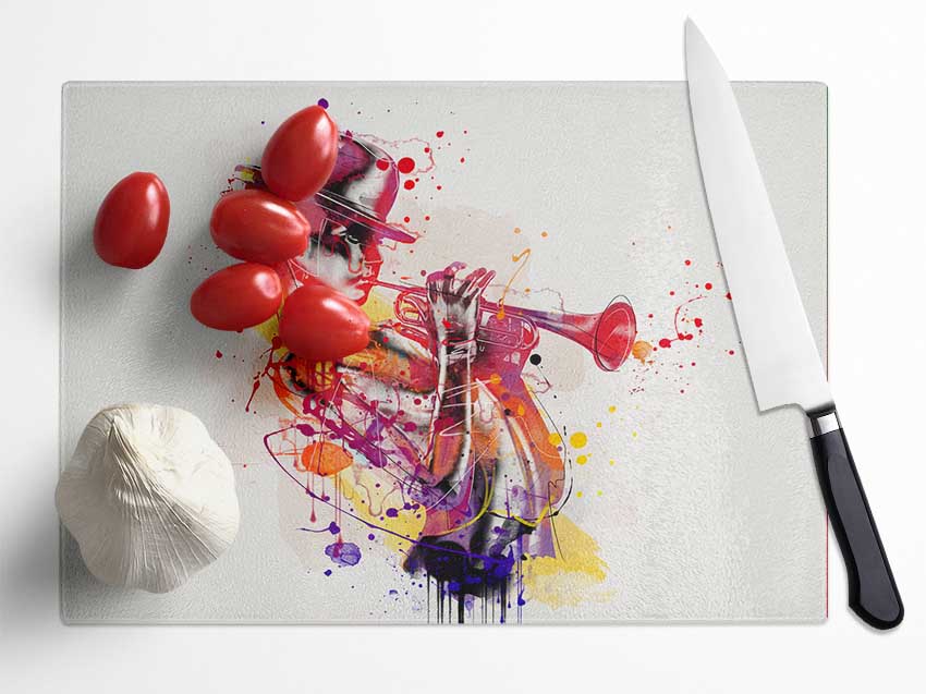 Playing The Horn Glass Chopping Board
