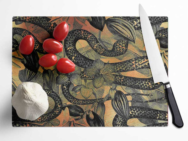 The Snakes And Flowers Glass Chopping Board