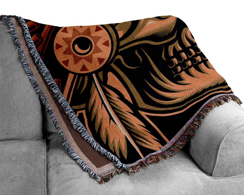 Indian Head Skull Native American Woven Blanket