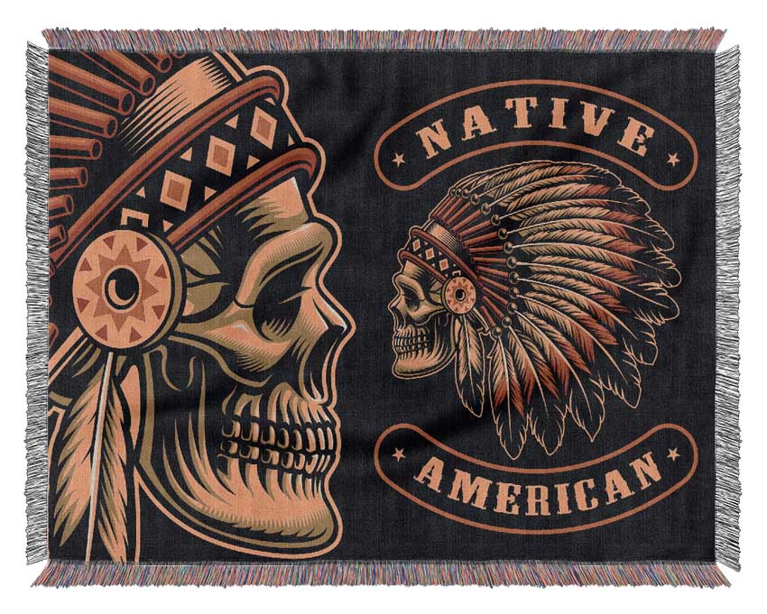 Indian Head Skull Native American Woven Blanket