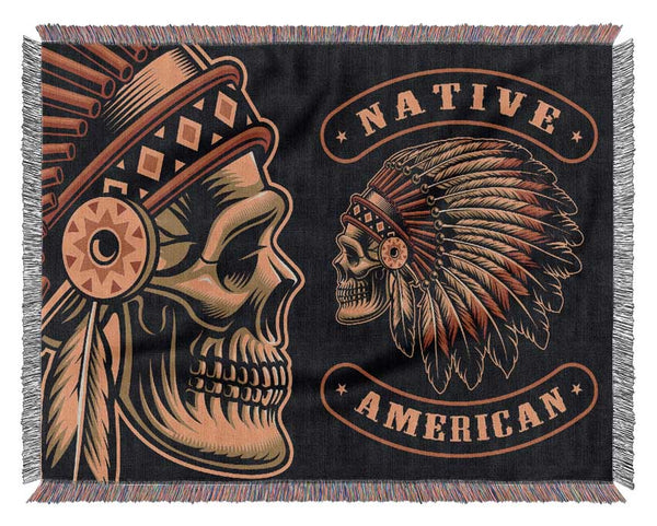 Indian Head Skull Native American Woven Blanket