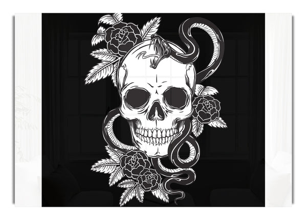 Totenkopf, Schlange, Und, Blumen
