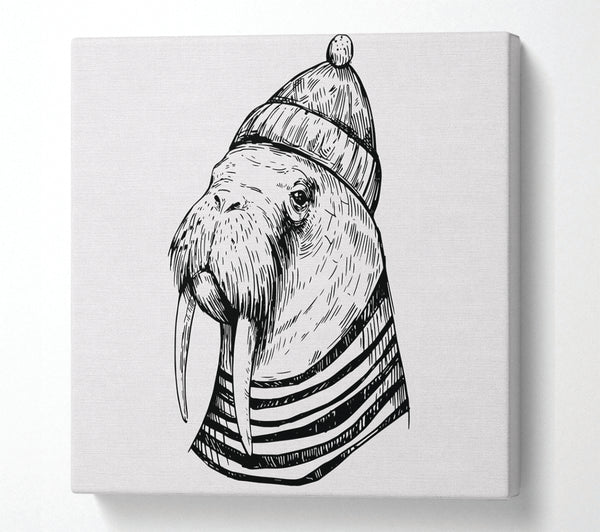 A Square Canvas Print Showing Hipster Walrus Square Wall Art