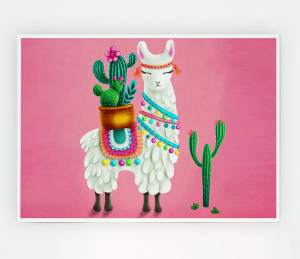 Llama Carrying Cactus Print Poster Wall Art