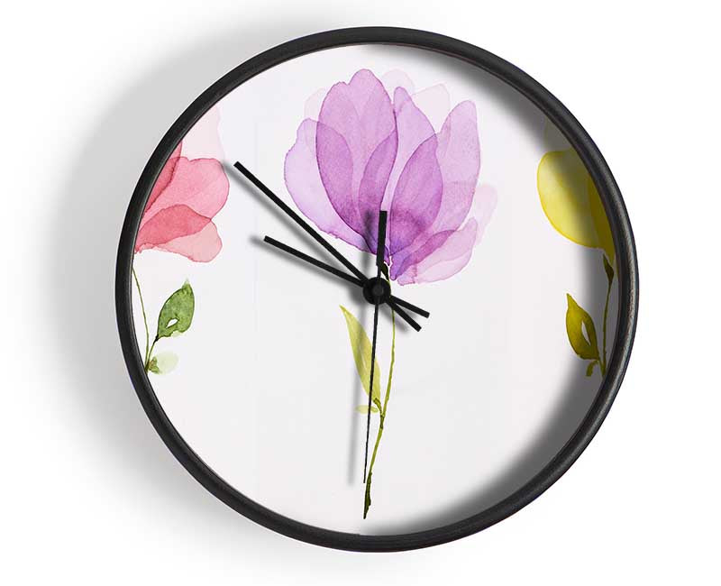 Trio Of Pastel Flowers Clock - Wallart-Direct UK