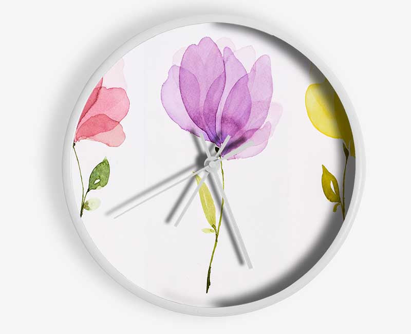 Trio Of Pastel Flowers Clock - Wallart-Direct UK