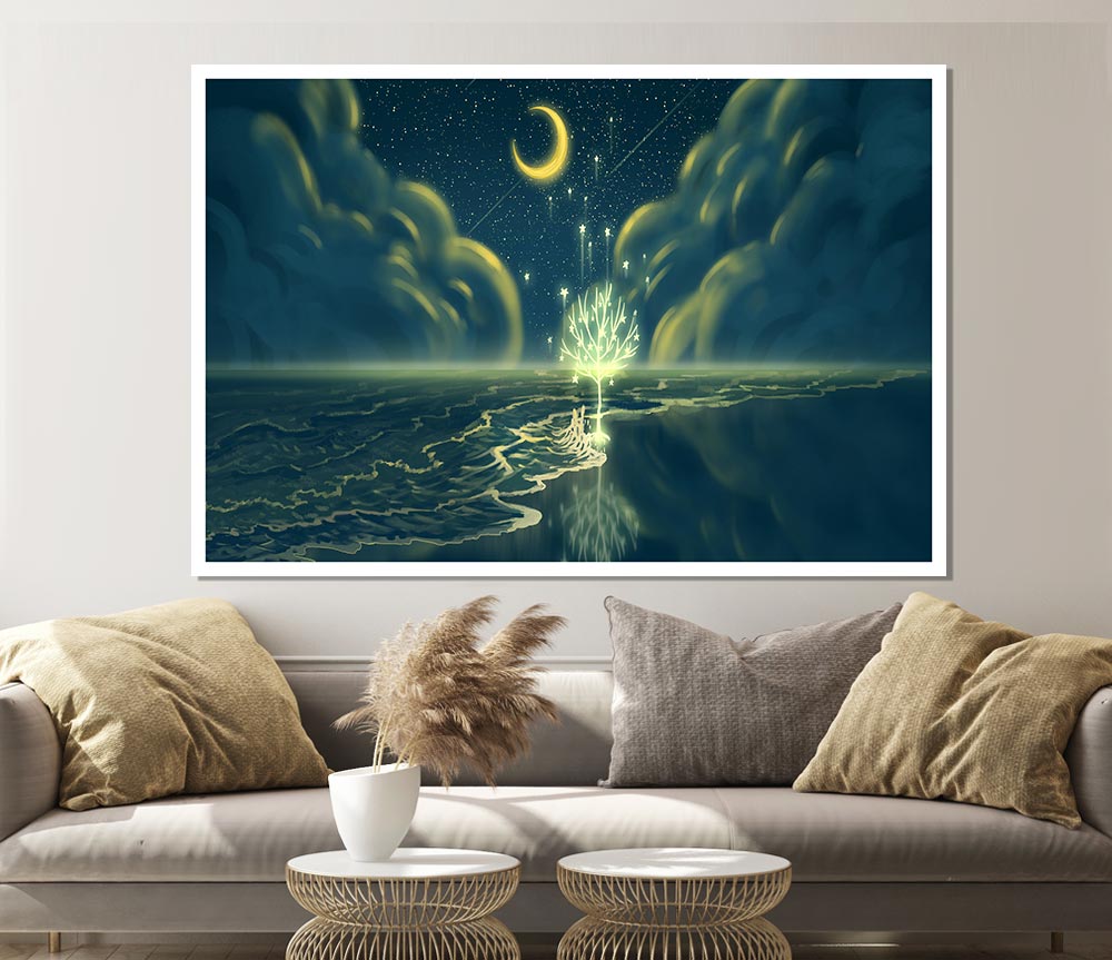 The Crescent Moon Waterline Print Poster Wall Art