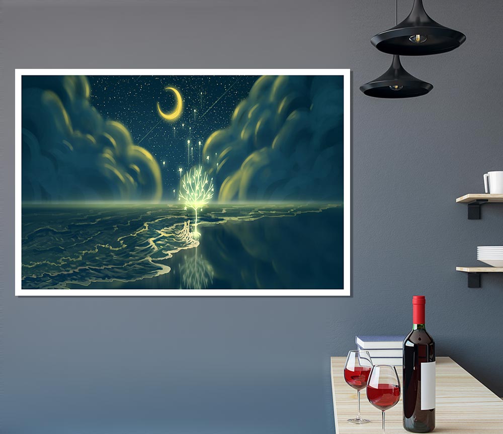 The Crescent Moon Waterline Print Poster Wall Art