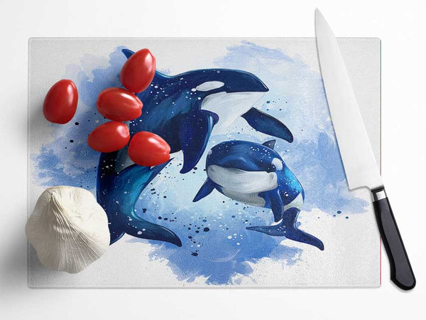Orca Mother And Baby Glass Chopping Board