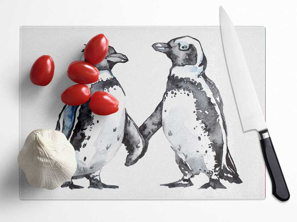 Two Penguins Shaking Glass Chopping Board