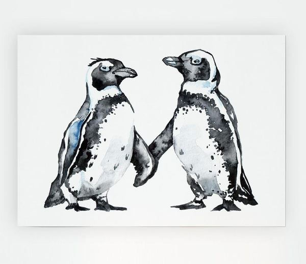 Two Penguins Shaking Print Poster Wall Art