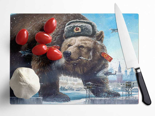 Russian Brown Bear Glass Chopping Board