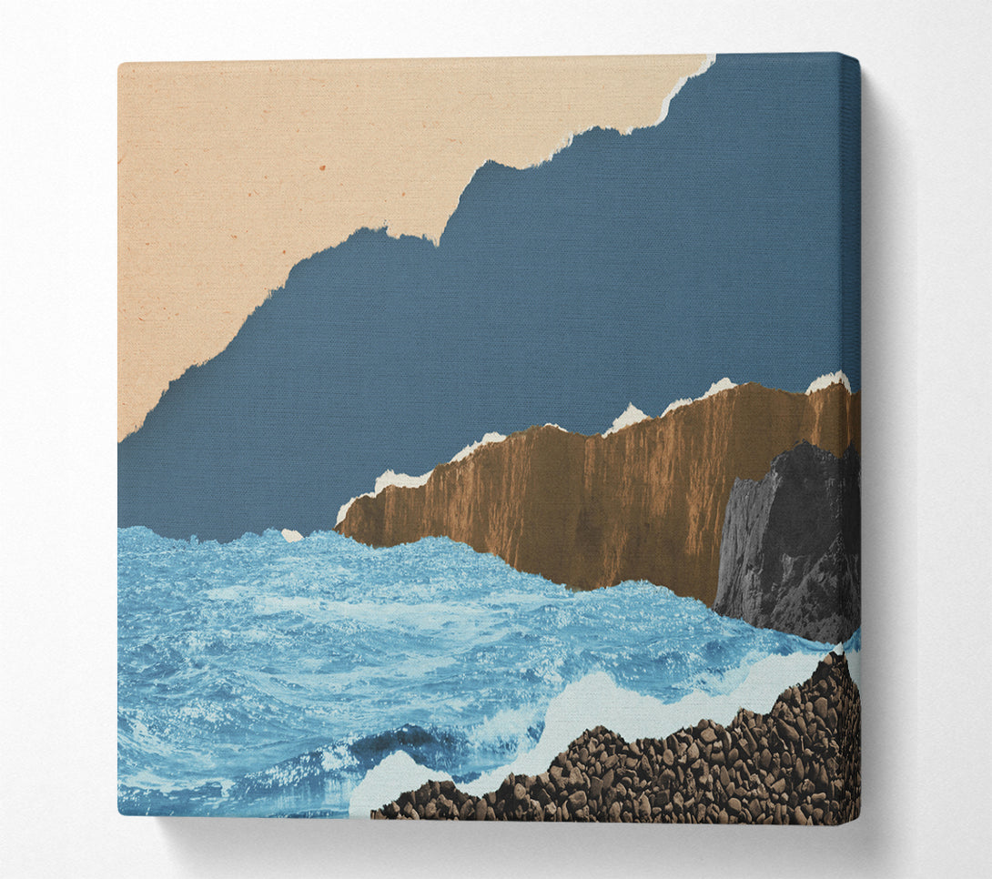 A Square Canvas Print Showing Cut Out Mountain Ocean Square Wall Art