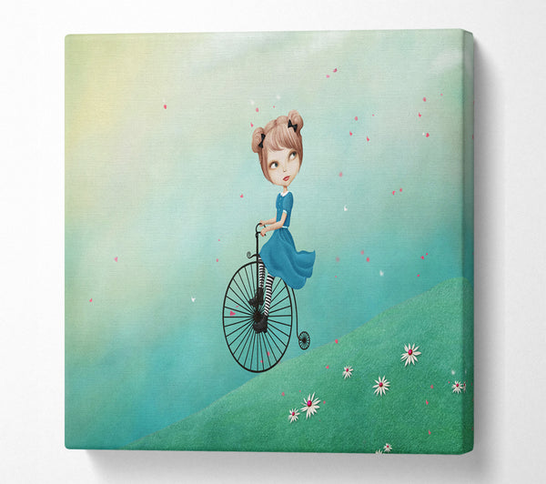 A Square Canvas Print Showing Alice In Wonderland Penny Farthing Square Wall Art