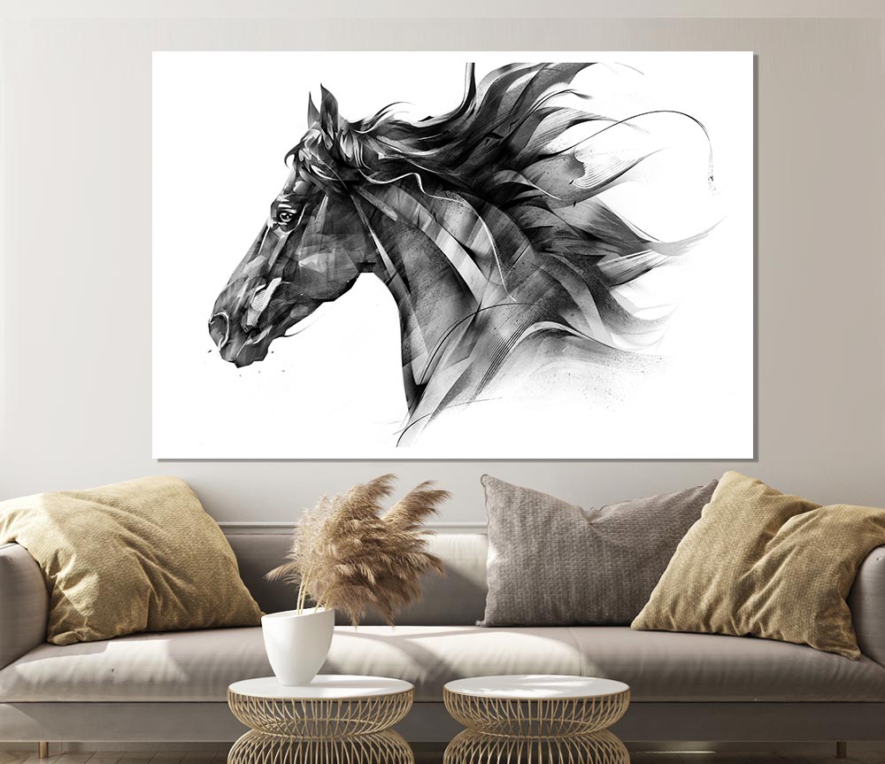 Horse Galloping Head Print Poster Wall Art