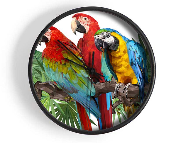 Three Parrots On A Branch Clock - Wallart-Direct UK