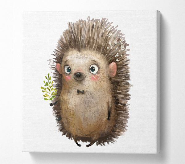 A Square Canvas Print Showing Hedgehog With Flowers Square Wall Art