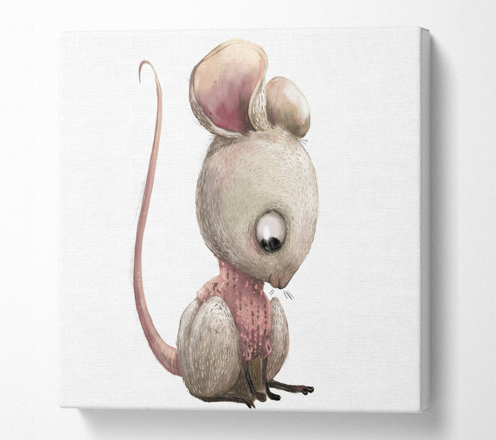 A Square Canvas Print Showing The Little Mouse Crouching Square Wall Art
