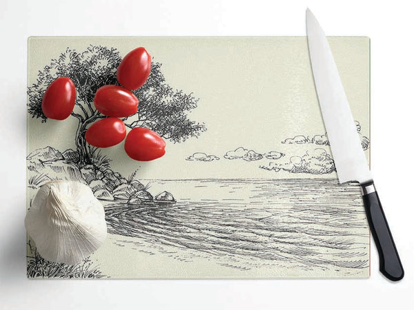 The Tree By The Lake Glass Chopping Board