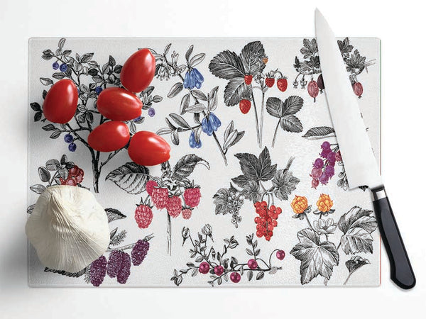 Collage Of Flowers And Berries Glass Chopping Board