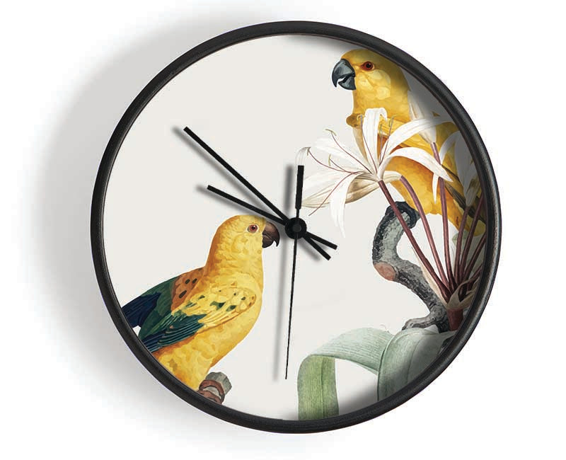 Two Yellow Parrots Clock - Wallart-Direct UK