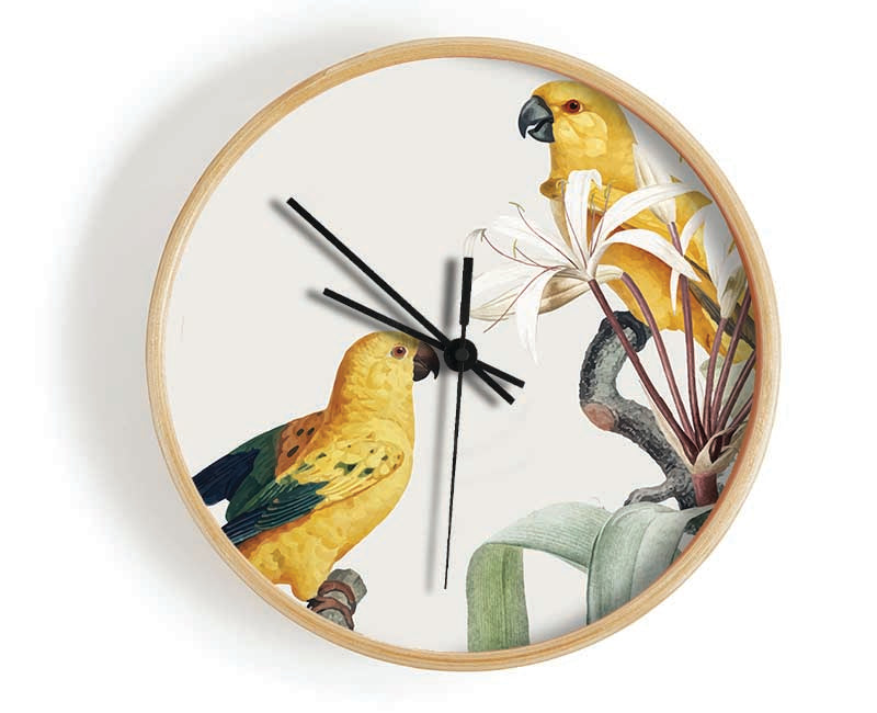 Two Yellow Parrots Clock - Wallart-Direct UK