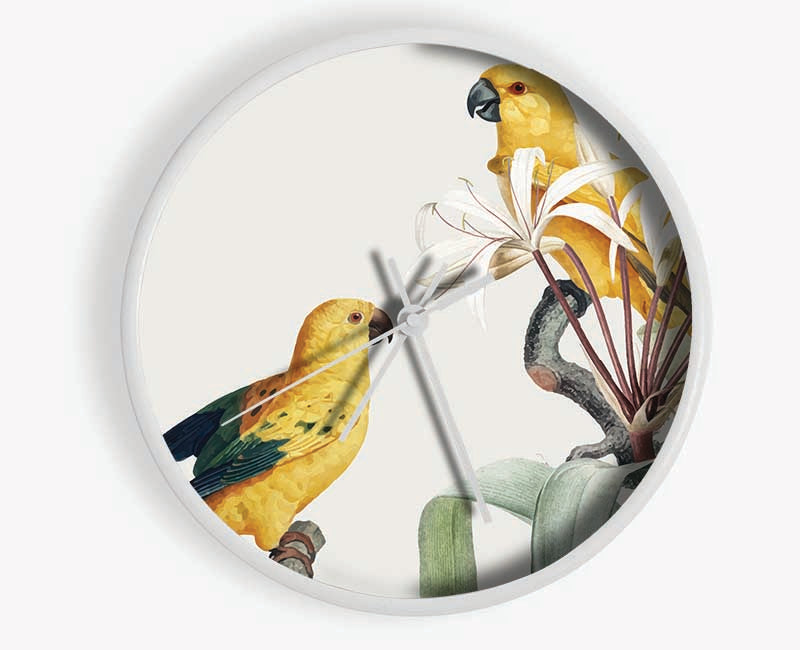 Two Yellow Parrots Clock - Wallart-Direct UK