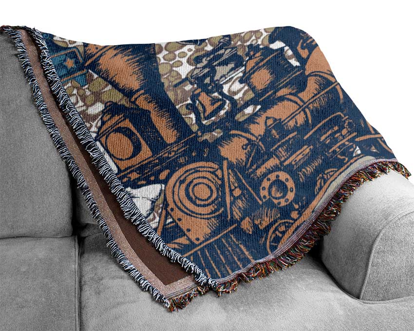 Old Train And Cars Woven Blanket