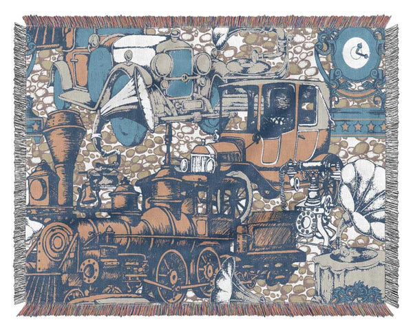 Old Train And Cars Woven Blanket