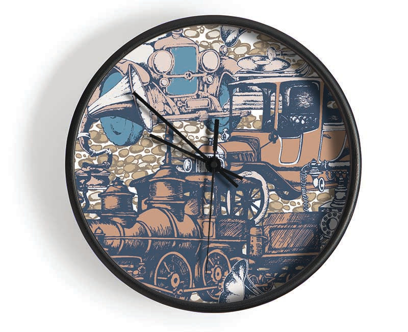 Old Train And Cars Clock - Wallart-Direct UK