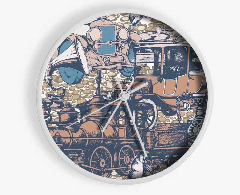 Old Train And Cars Clock - Wallart-Direct UK