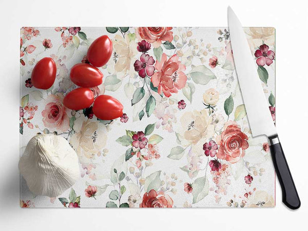 Natural Flowers In Blossom Glass Chopping Board