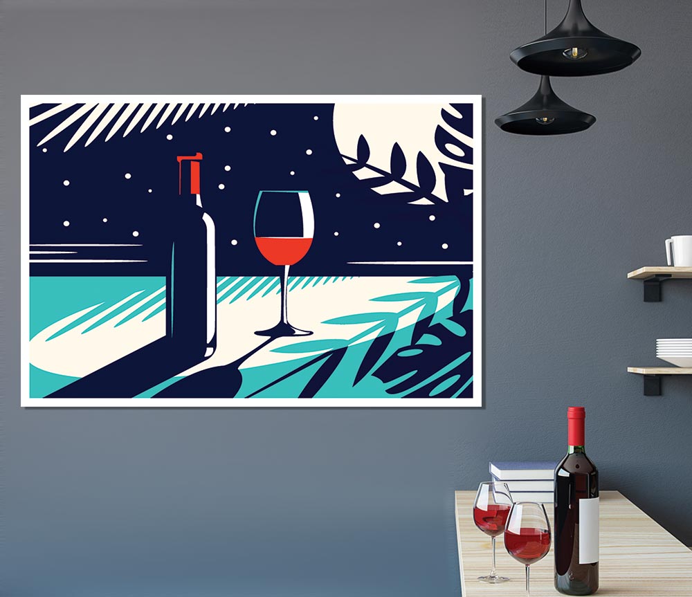 Wine And Bottle Print Poster Wall Art