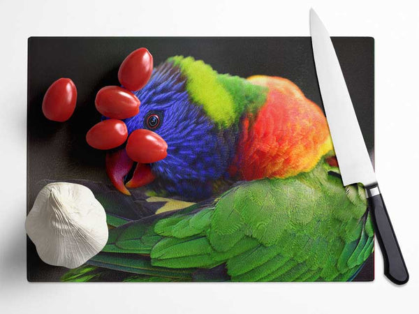 Colourful Parrot Feather Peck Glass Chopping Board